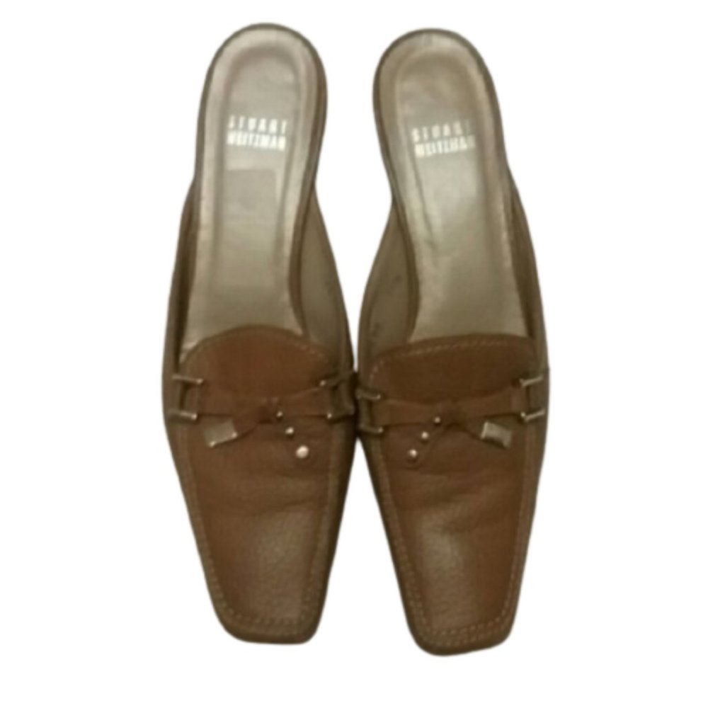 {Stuart Weitzman} Leather Kitten Heel Mules